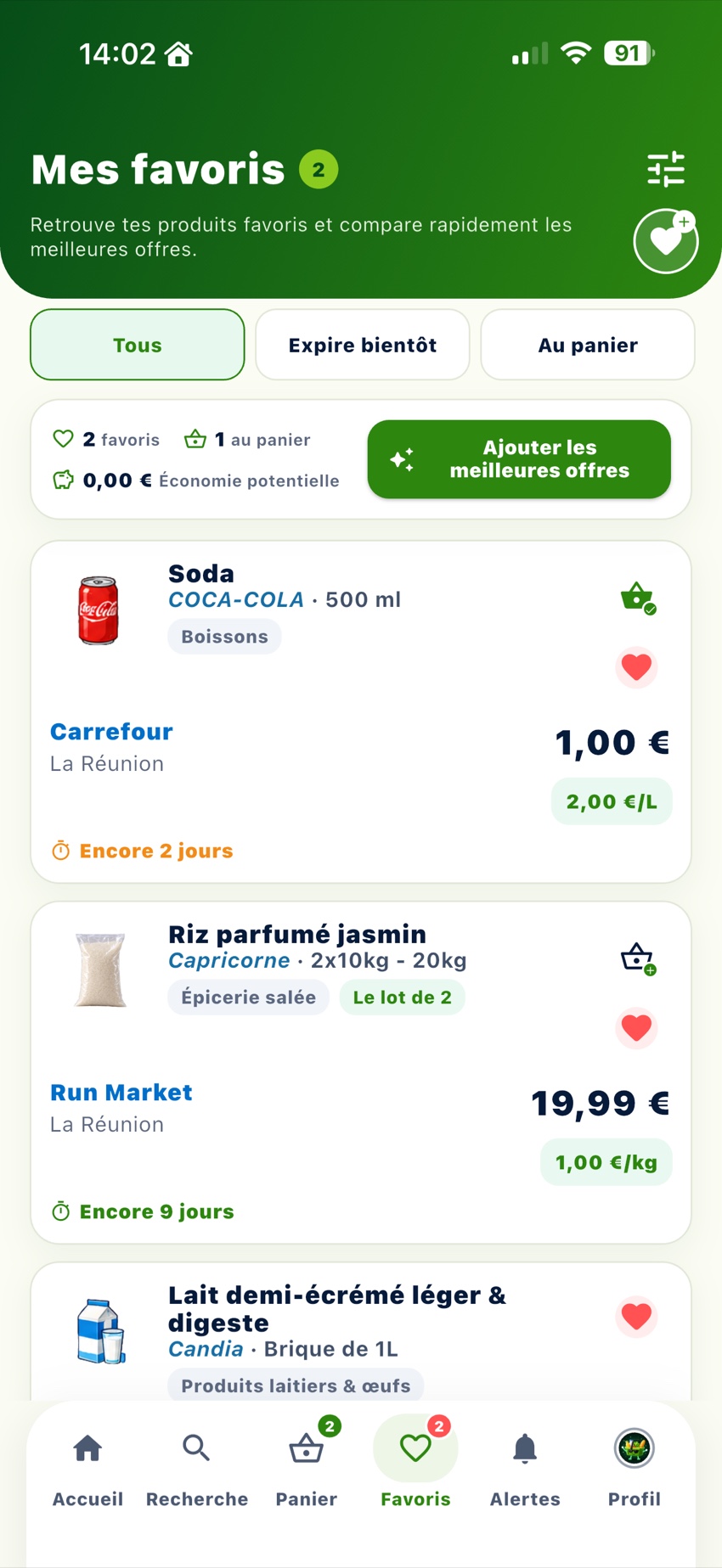 Comparaison des produits favoris et des meilleures offres dans ZotPanier